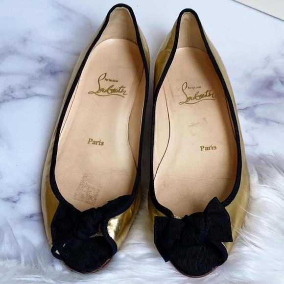 Christian Louboutin gold ballerina peep toe flats - Picture 4 of 16